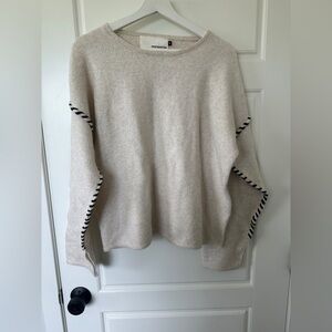 Pink Martini Cream and Black Crew Neck Sweater with Zigzag Detail